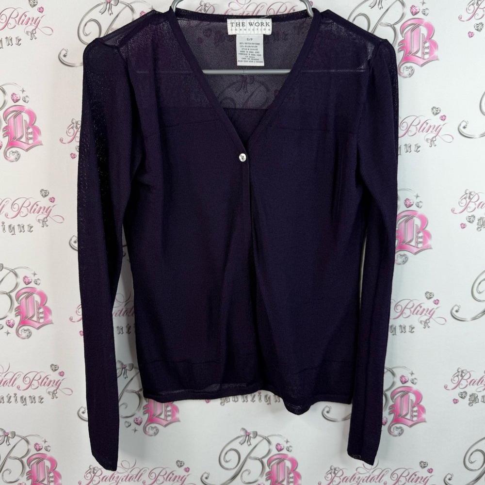 The work connection, cardigan, button up, Women's Deep Purple V-Neck Blouse